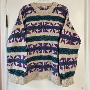 REY WEAR Vintage 100% Wool Oversized Sweater Equador Large/Extra Large